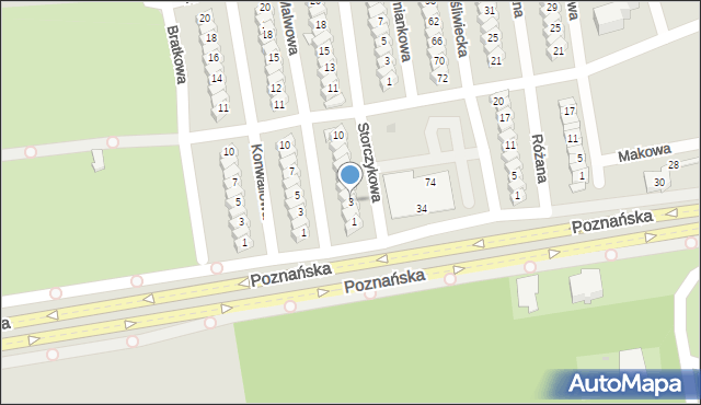 Gniezno, Storczykowa, 3, mapa Gniezna