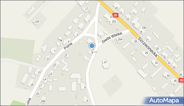 Gwda Wielka, Strażacka, 3, mapa Gwda Wielka