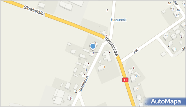 Hanusek, Strzelecka, 4, mapa Hanusek