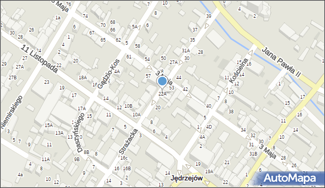 Jędrzejów, Strażacka, 22A, mapa Jędrzejów