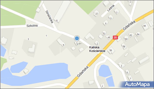 Kaliska Kościerskie, Strażacka, 3, mapa Kaliska Kościerskie