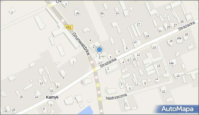 Kamyk, Strażacka, 1, mapa Kamyk