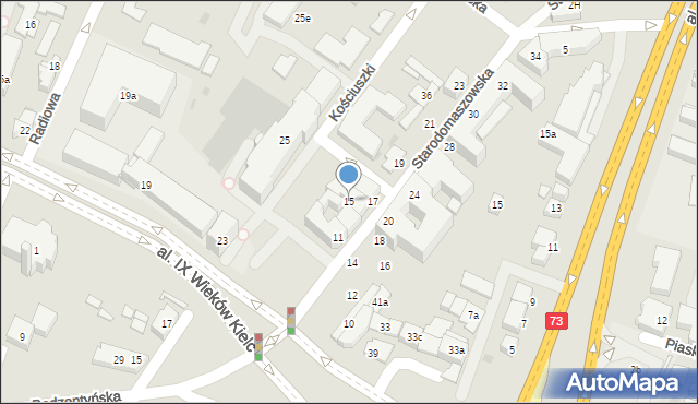 Kielce, Starodomaszowska, 15, mapa Kielc