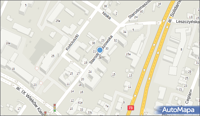 Kielce, Starodomaszowska, 28, mapa Kielc