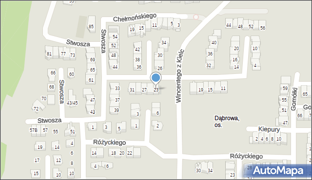 Kielce, Stwosza Wita, 23, mapa Kielc