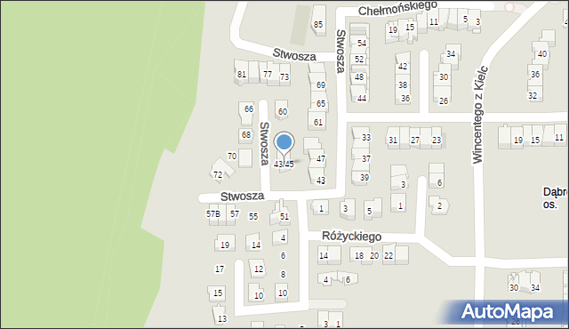 Kielce, Stwosza Wita, 43/45, mapa Kielc