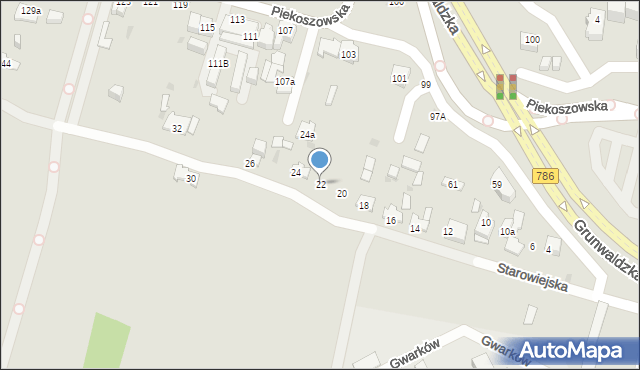 Kielce, Starowiejska, 22, mapa Kielc