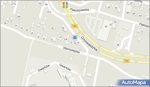 Kielce, Starowiejska, 4, mapa Kielc