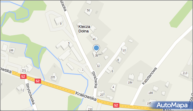 Klecza Dolna, Strażacka, 36, mapa Klecza Dolna