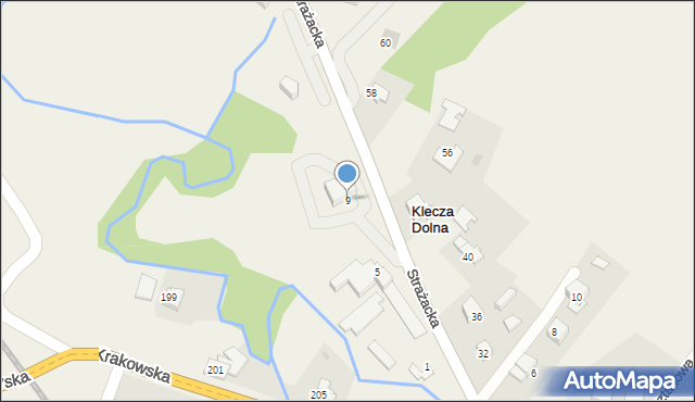 Klecza Dolna, Strażacka, 9, mapa Klecza Dolna