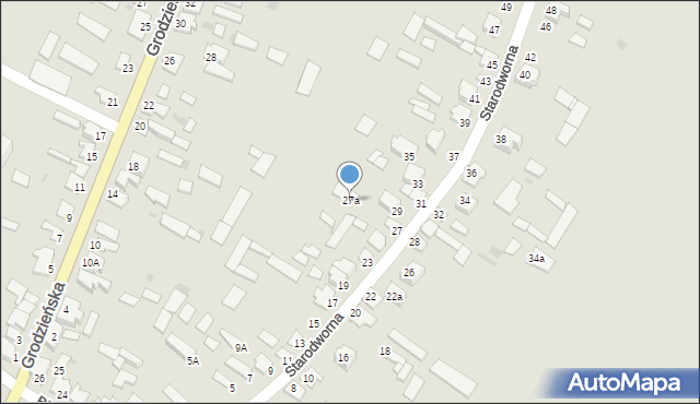 Knyszyn, Starodworna, 27a, mapa Knyszyn