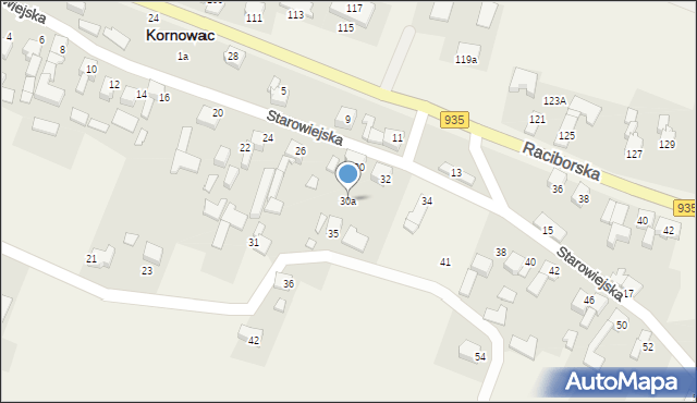 Kornowac, Starowiejska, 30a, mapa Kornowac