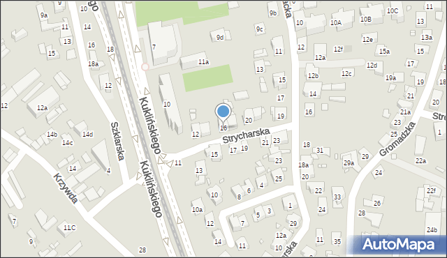 Kraków, Strycharska, 16, mapa Krakowa