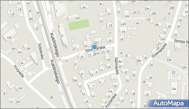 Kraków, Strycharska, 19, mapa Krakowa