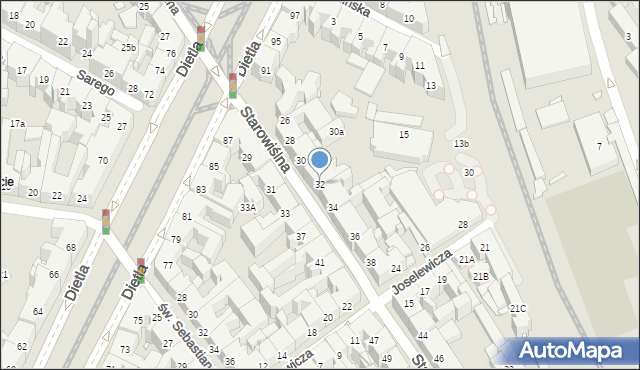 Kraków, Starowiślna, 32, mapa Krakowa