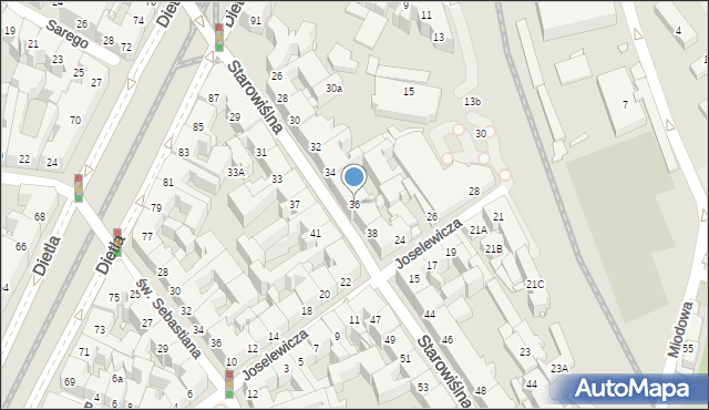 Kraków, Starowiślna, 36, mapa Krakowa