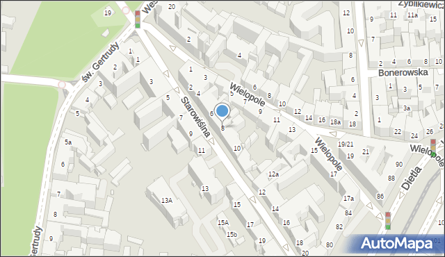 Kraków, Starowiślna, 8, mapa Krakowa