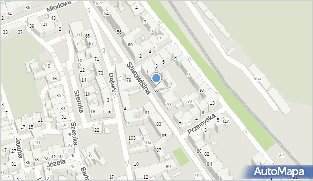 Kraków, Starowiślna, 66, mapa Krakowa