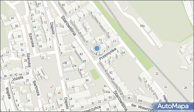 Kraków, Starowiślna, 76, mapa Krakowa