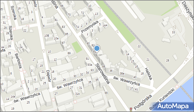 Kraków, Starowiślna, 86, mapa Krakowa