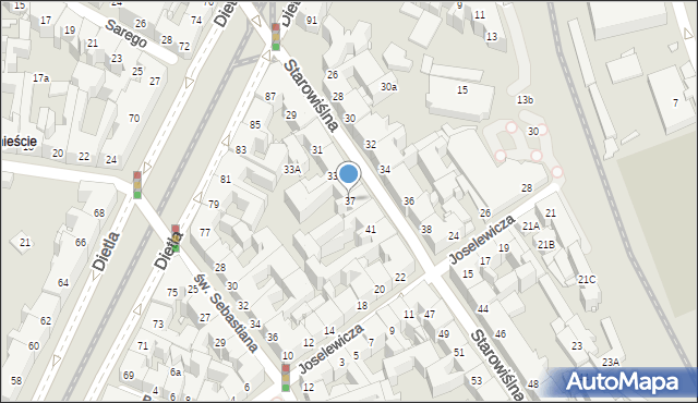 Kraków, Starowiślna, 37, mapa Krakowa