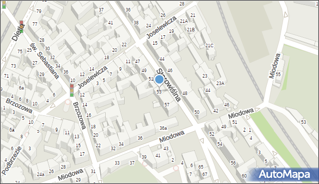 Kraków, Starowiślna, 53, mapa Krakowa