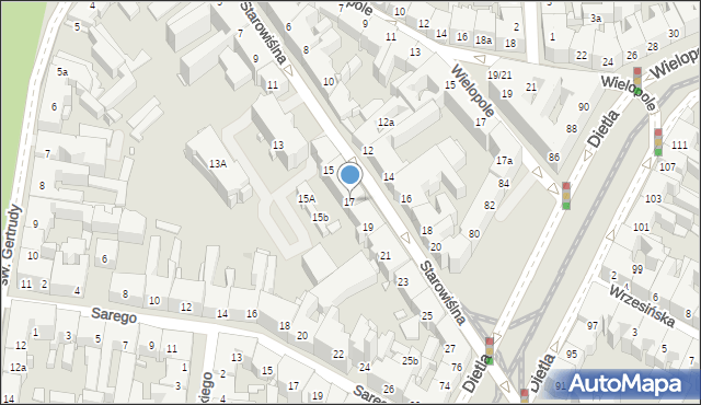 Kraków, Starowiślna, 17, mapa Krakowa