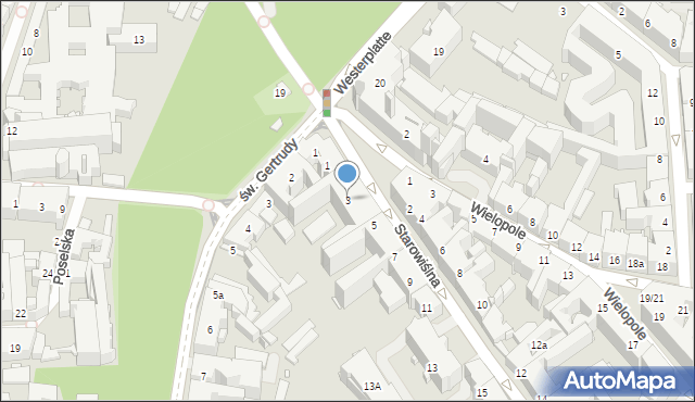 Kraków, Starowiślna, 3, mapa Krakowa