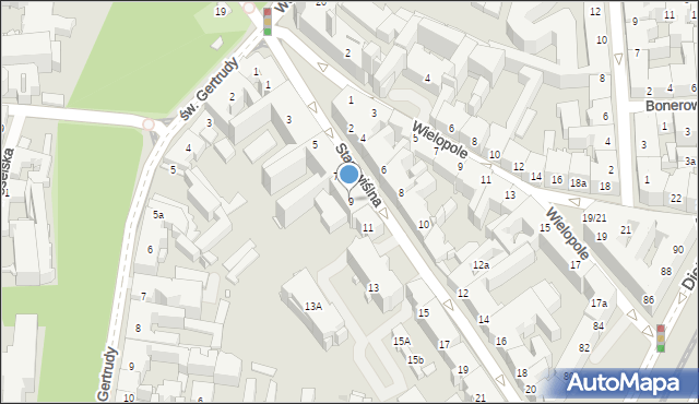 Kraków, Starowiślna, 9, mapa Krakowa