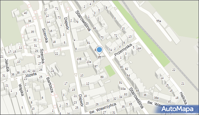 Kraków, Starowiślna, 85, mapa Krakowa