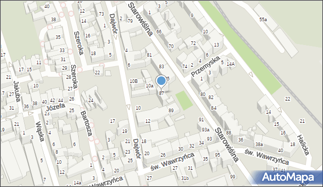 Kraków, Starowiślna, 87, mapa Krakowa