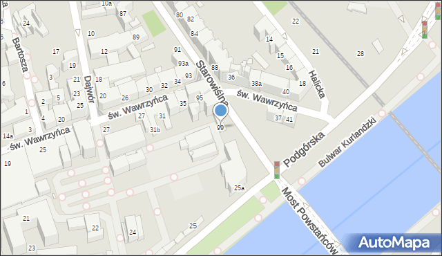 Kraków, Starowiślna, 99, mapa Krakowa