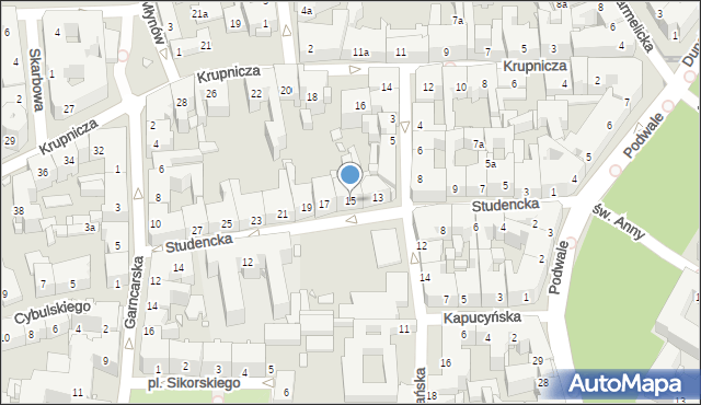 Kraków, Studencka, 15, mapa Krakowa