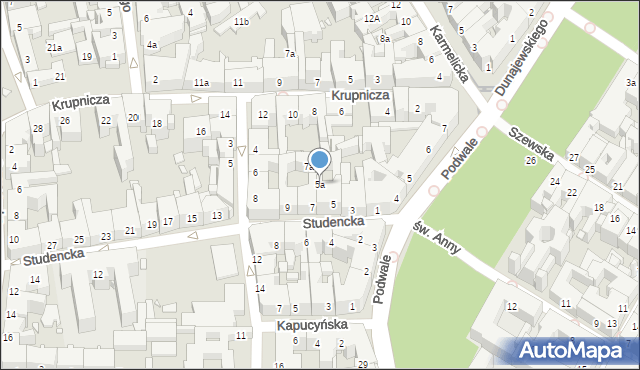 Kraków, Studencka, 5a, mapa Krakowa