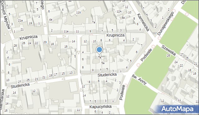 Kraków, Studencka, 7a, mapa Krakowa