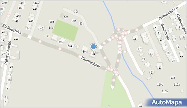 Kraków, Stelmachów, 34, mapa Krakowa