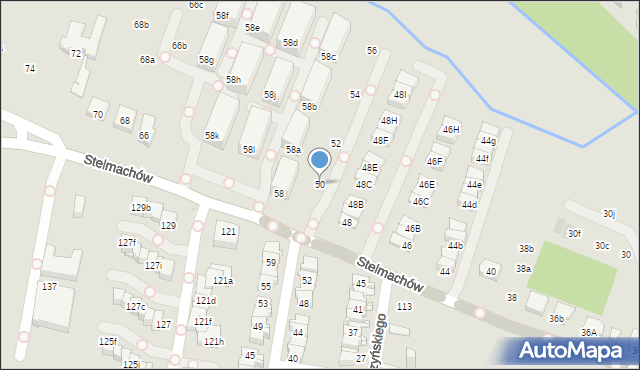 Kraków, Stelmachów, 50, mapa Krakowa
