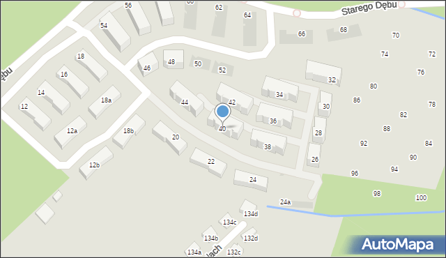 Kraków, Starego Dębu, 40, mapa Krakowa