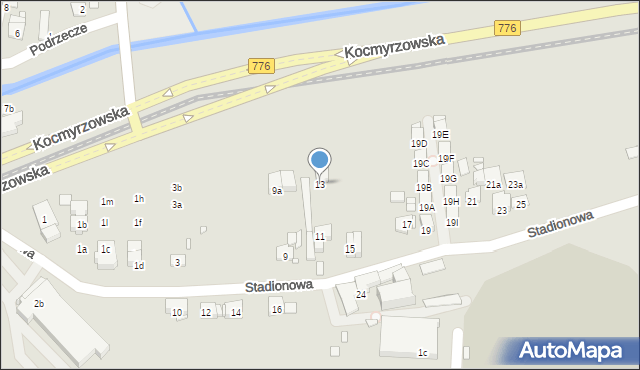 Kraków, Stadionowa, 13, mapa Krakowa
