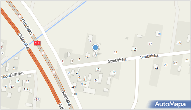 Kroczewo, Strubińska, 11, mapa Kroczewo