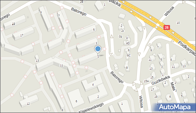 Krosno, Stefana Batorego, 1, mapa Krosna