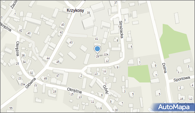 Krzykosy, Strażacka, 14, mapa Krzykosy