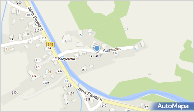 Krzyżowa, Strażacka, 4a, mapa Krzyżowa