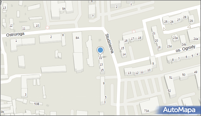 Leszno, Studzienna, 11, mapa Leszno