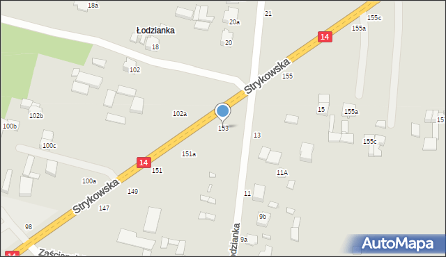 Łódź, Strykowska, 153, mapa Łodzi