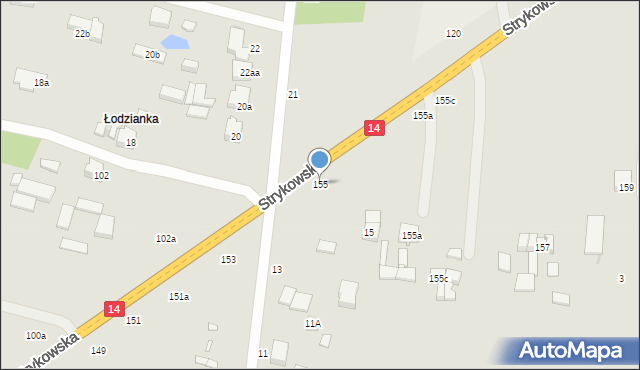 Łódź, Strykowska, 155, mapa Łodzi