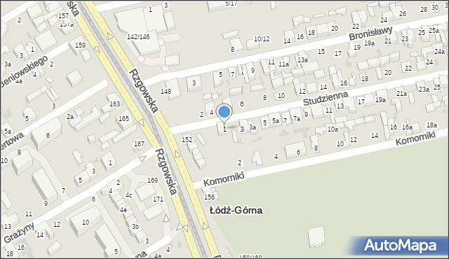 Łódź, Studzienna, 1, mapa Łodzi