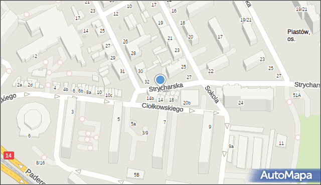 Łódź, Strycharska, 34A, mapa Łodzi