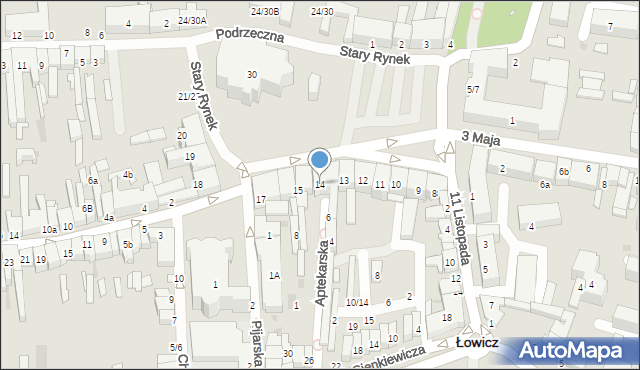 Łowicz, Stary Rynek, 14, mapa Łowicza