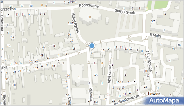 Łowicz, Stary Rynek, 17, mapa Łowicza